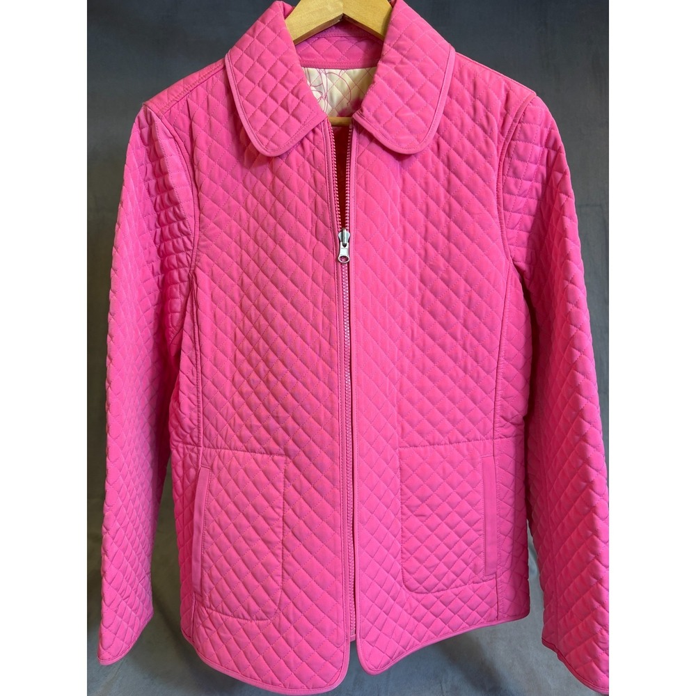 Espirit Womens Reversible Barbiecore Pink Floral Quilted Jacket Lightweight  M